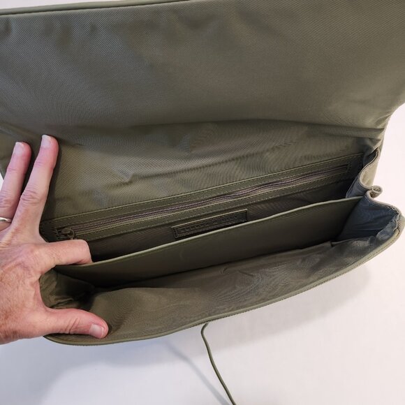 Serena & Lily Envelope Clutch Purse Peacock Embroidered Olive Green Canvas - Picture 5 of 13